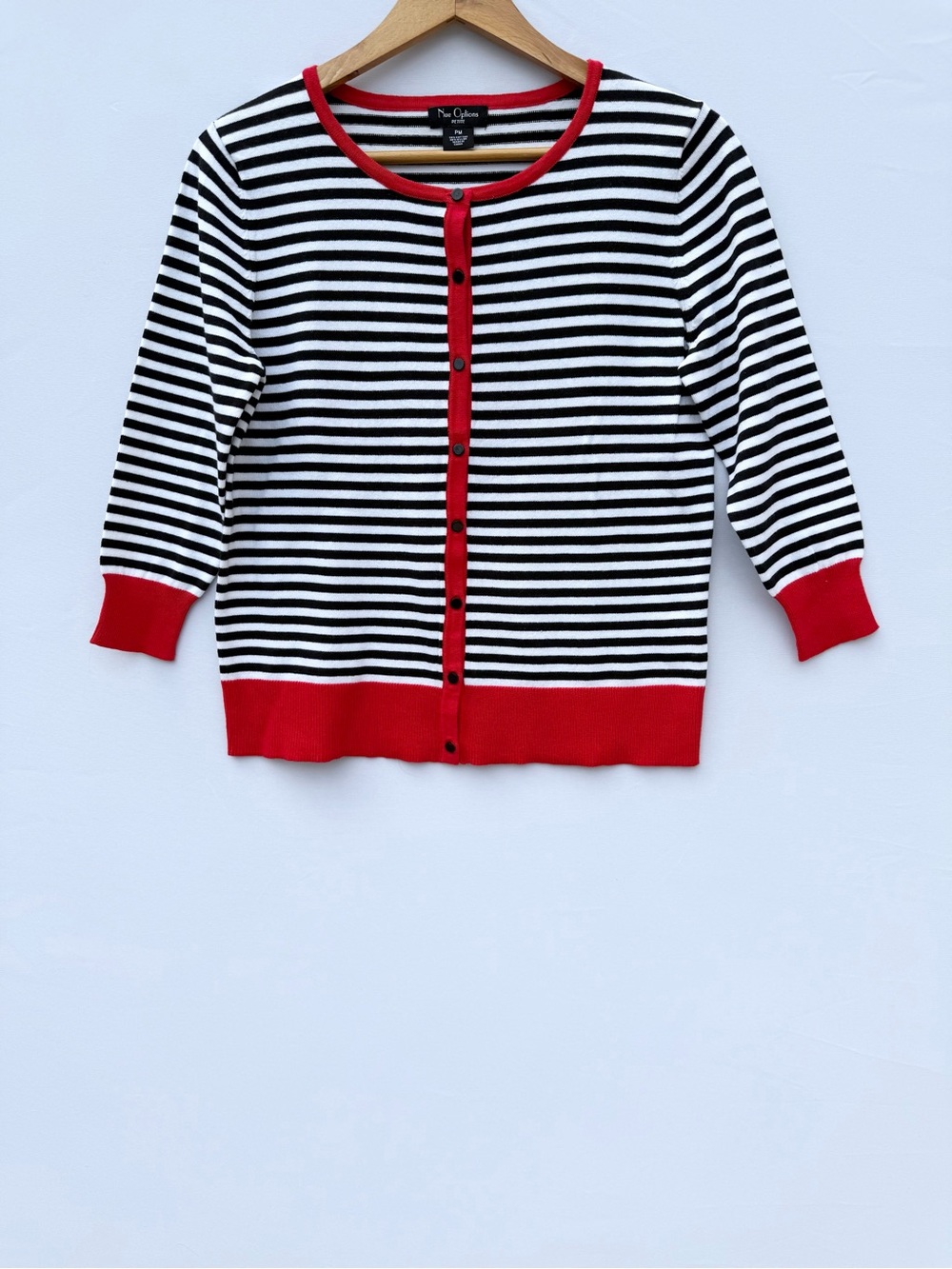 Breton Stripe Cardigan Black White Red Parisian Coquette, Petite Medium NWOT